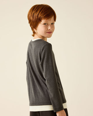 AIMER KIDS Mock Two-Piece Round-Neck Base-Layer Top
