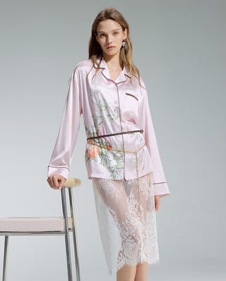 AIMER Silk Lapel Cardigan Long Sleeve & Pants Set