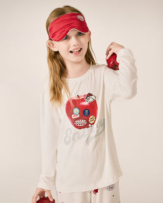 AIMER KIDS Milk Round-Neck Long-Sleeved Loungewear Set