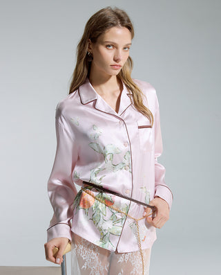 AIMER Silk Lapel Cardigan Long Sleeve & Pants Set