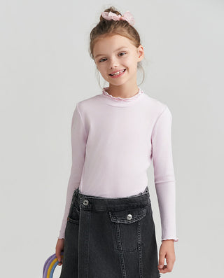 Aimer Kids Milk Flower Bud Mock Neck Top