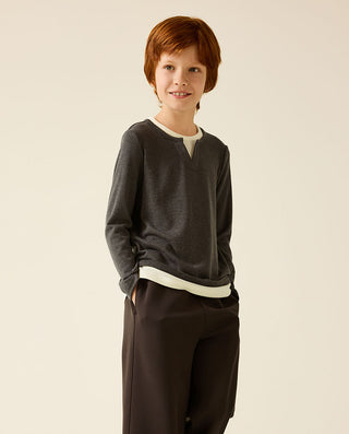 AIMER KIDS Mock Two-Piece Round-Neck Base-Layer Top