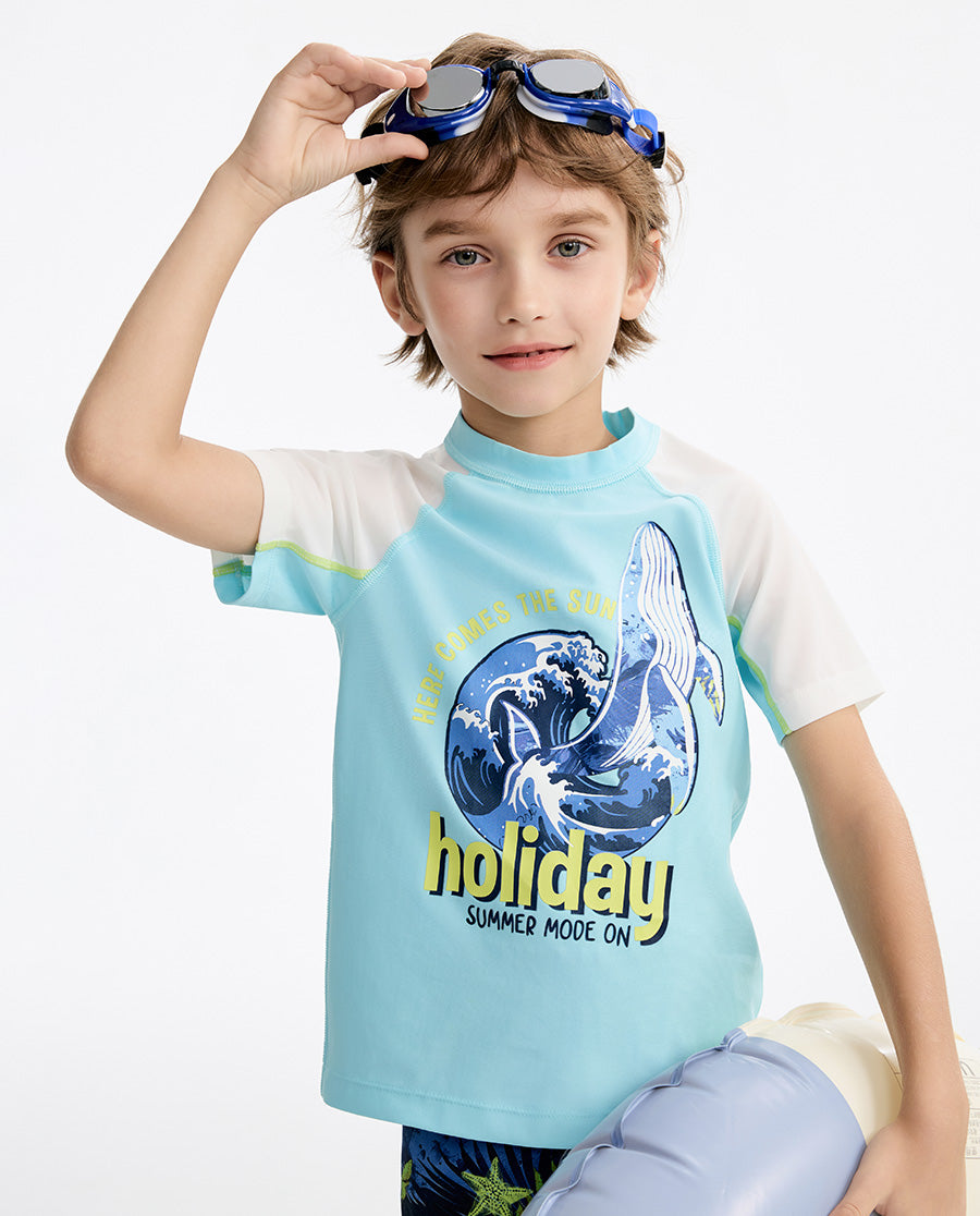 AIMER KIDS Short-Sleeved Swimsuit Top For Boys
