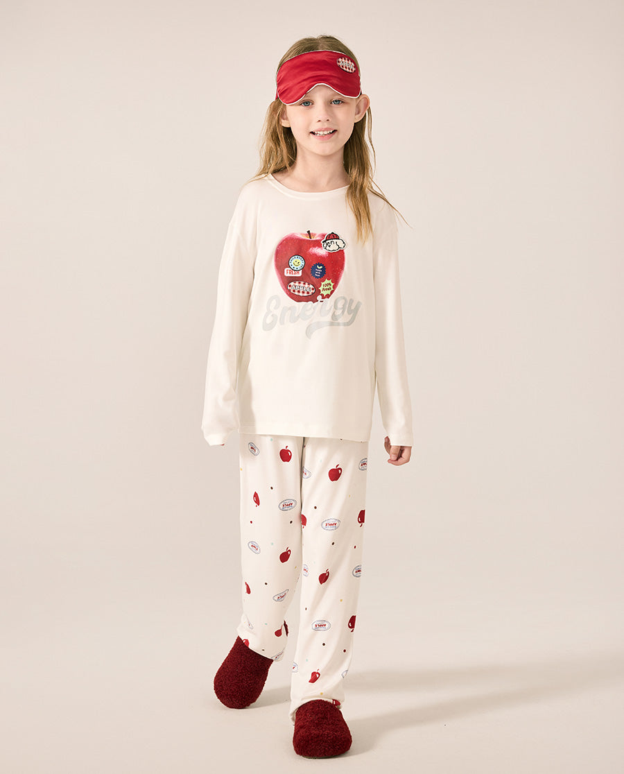 AIMER KIDS Milk Round-Neck Long-Sleeved Loungewear Set