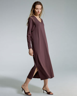 AIMER Wool Mixed Fabric Mid-Length Nightgown