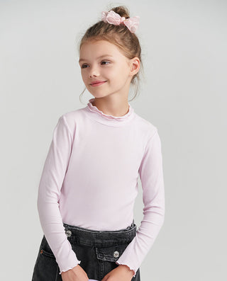 Aimer Kids Milk Flower Bud Mock Neck Top