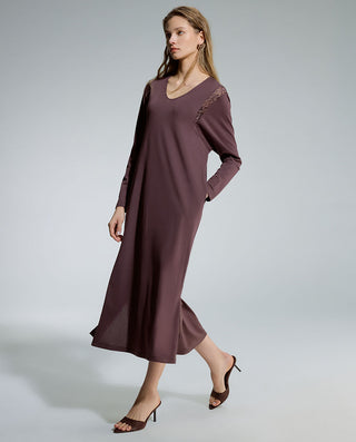 AIMER Wool Mixed Fabric Mid-Length Nightgown
