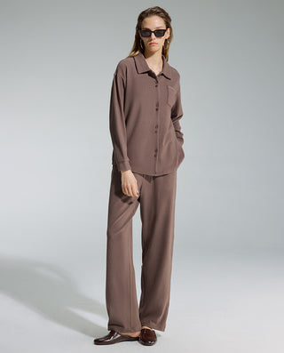 AIMER Collared Cardigan Long Sleeve Pants Set