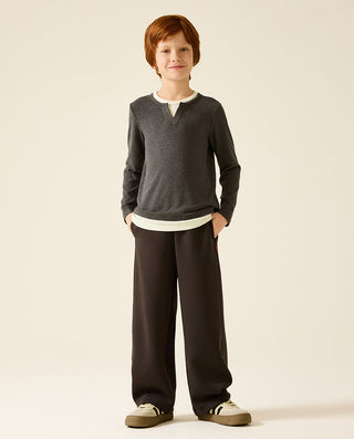 AIMER KIDS Mock Two-Piece Round-Neck Base-Layer Top