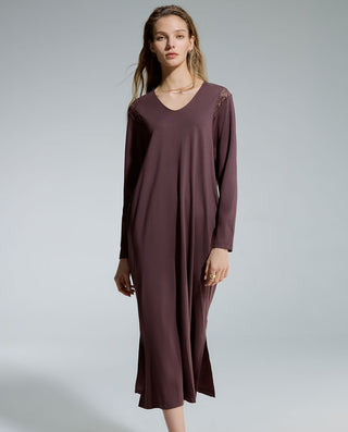 AIMER Wool Mixed Fabric Mid-Length Nightgown