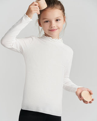 Aimer Kids Milk Flower Bud Mock Neck Top