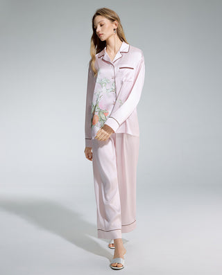 AIMER Silk Lapel Cardigan Long Sleeve & Pants Set