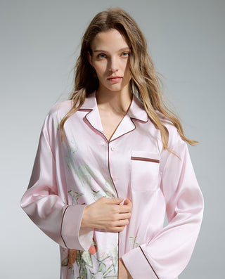 AIMER Silk Lapel Cardigan Long Sleeve & Pants Set
