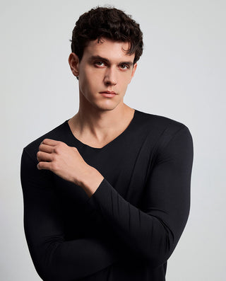 AIMER MEN Seamless V-Neck Long Sleeve Inner Top