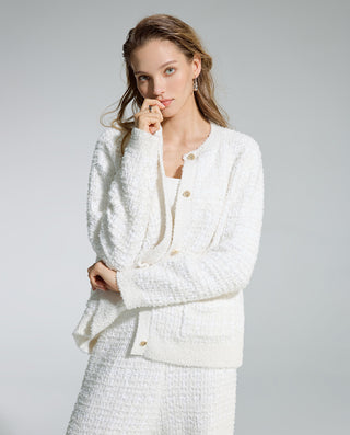 AIMER Crew Neck Cardigan Long Sleeve Pants Set