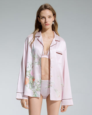 AIMER Silk Lapel Cardigan Long Sleeve & Pants Set