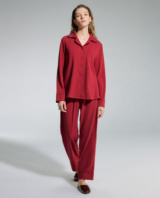 AIMER Collared Cardigan Long Sleeve Pants Set