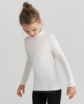 Aimer Kids Milk Flower Bud Mock Neck Top