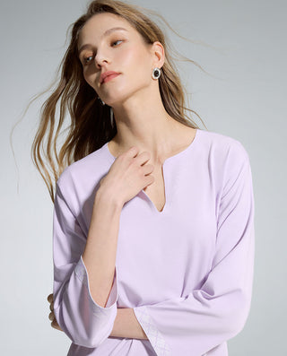 AIMER Algae Crew Neck Sleeve Nightgown