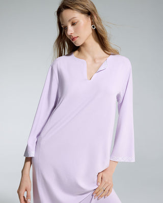 AIMER Algae Crew Neck Sleeve Nightgown