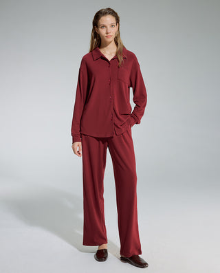 AIMER Collared Cardigan Long Sleeve Pants Set