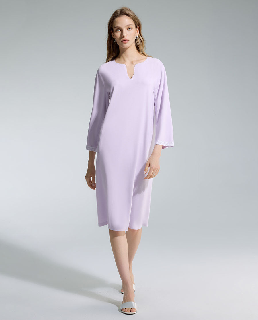 AIMER Algae Crew Neck Sleeve Nightgown