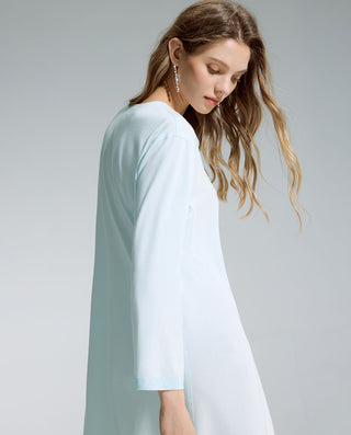 AIMER Algae Crew Neck Sleeve Nightgown