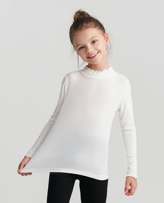 Aimer Kids Milk Flower Bud Mock Neck Top