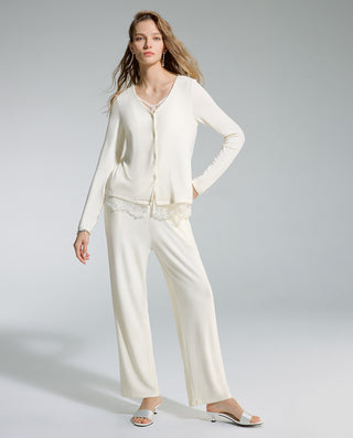AIMER V-Neck Cardigan Long Sleeve Set