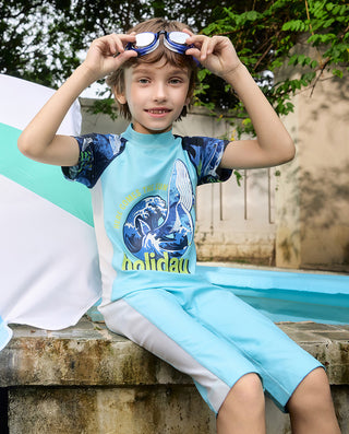 AIMER KIDS Short-Sleeved One-piece Swimsuit For Boys