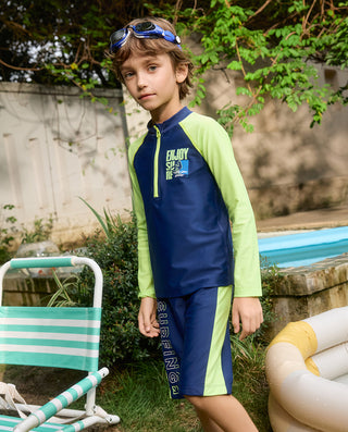 AIMER KIDS Long-sleeved Shorts Swimsuit Top For Boys
