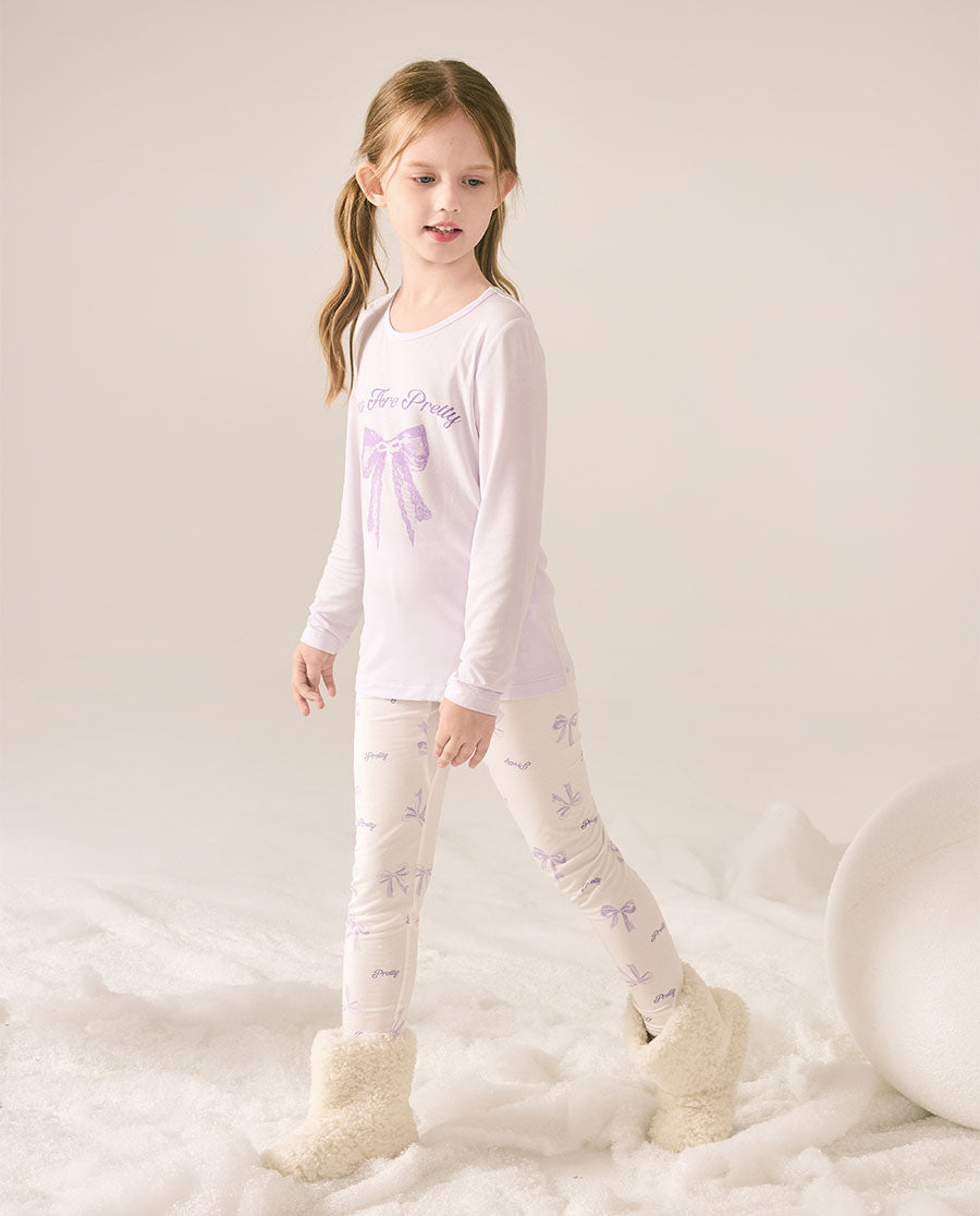 AIMER KIDS Lace Bowknot Pattern Warm Clothing Set for Girls