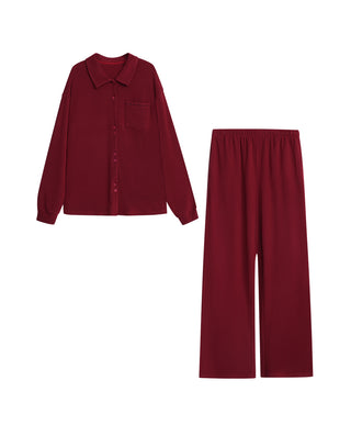 AIMER Collared Cardigan Long Sleeve Pants Set