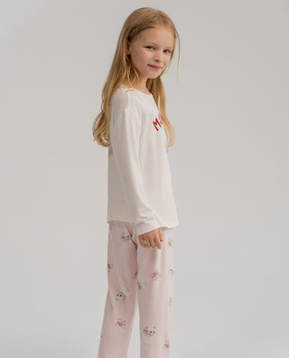 Aimer Kids Milk Long-sleeved Homewear Set For Girls