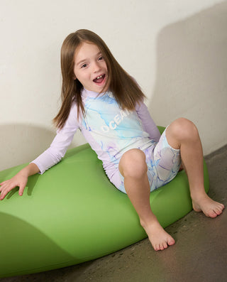 Aimer Kids Long-sleeved Shorts One-piece Swimsuit For Girl