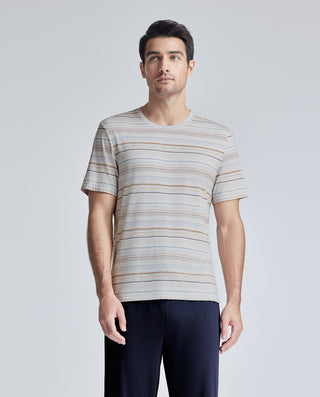 Aimer Men Stripe Crew Neck Sleep T-Shirts