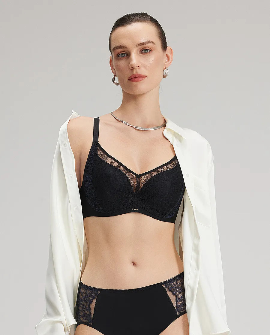 Aimer Mesh Lace  Bra With 3/4 Cup Thin Molded