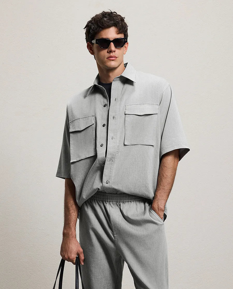 AIMER MEN Linen Casual Lapel Short-Sleeved Jacket