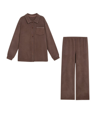 AIMER Collared Cardigan Long Sleeve Pants Set