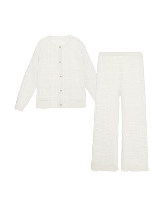 AIMER Crew Neck Cardigan Long Sleeve Pants Set