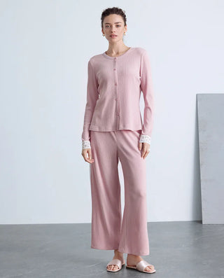 Aimer Lace Applique Long Sleeve Two-Piece Set