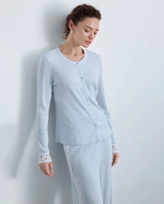 Aimer Lace Applique Long Sleeve Two-Piece Set