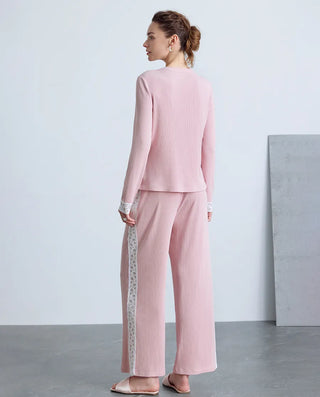 Aimer Lace Applique Long Sleeve Two-Piece Set