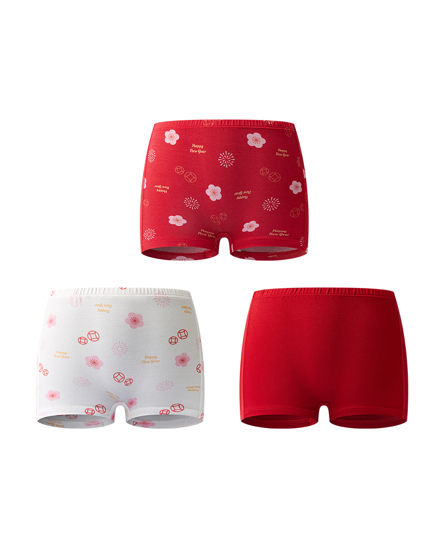 AIMER KIDS  3-Pack Modal Print Stage Mid-Rise Boxer Brief for Girls