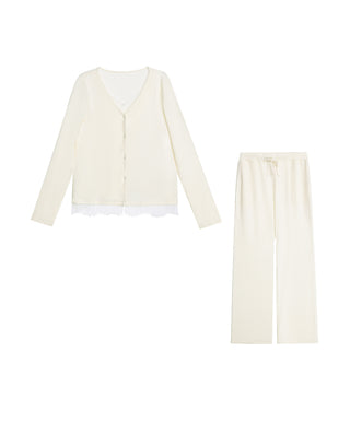 AIMER V-Neck Cardigan Long Sleeve Set