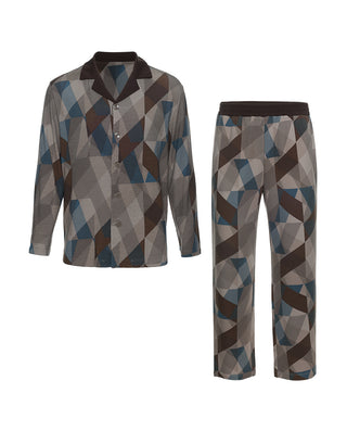 AIMER MEN Geometric Print Long Sleeve Pajama Set