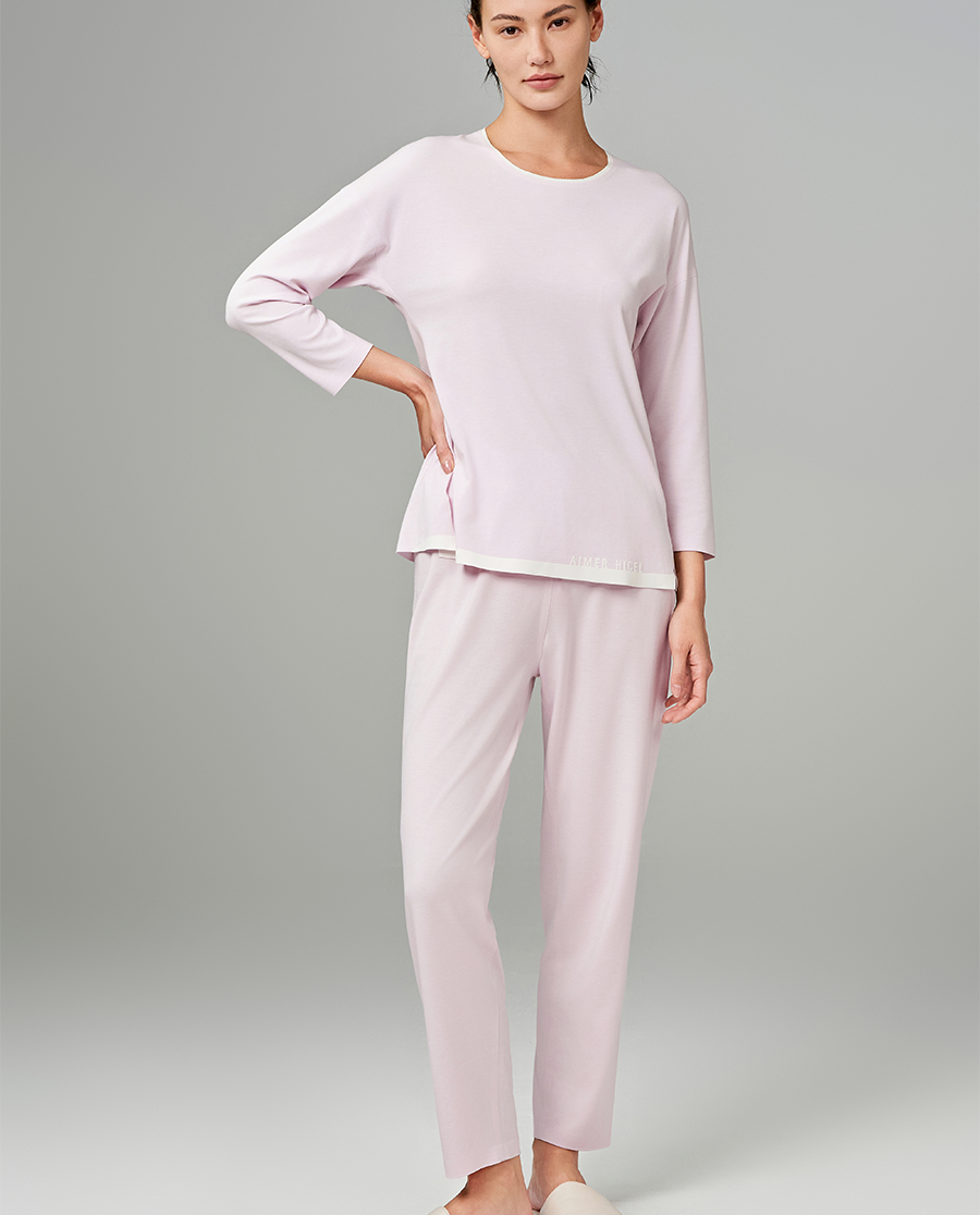 Aimer Classic Long Sleeve Pajama Set with Algae Fiber