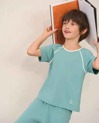 Aimer Kids Short-sleeved Homewear Set With Seaweed Fiber For Boys