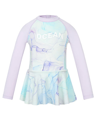 Aimer Kids Long-sleeved Skirt Swimsuit For Girl