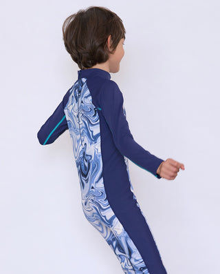 Aimer Kids Long-sleeved Shorts One-piece Swimsuit For Boys